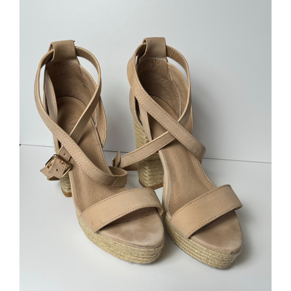 RAYE Akita Women's 36.5 Nude Leather Espadrille Platform Block Heels 3173